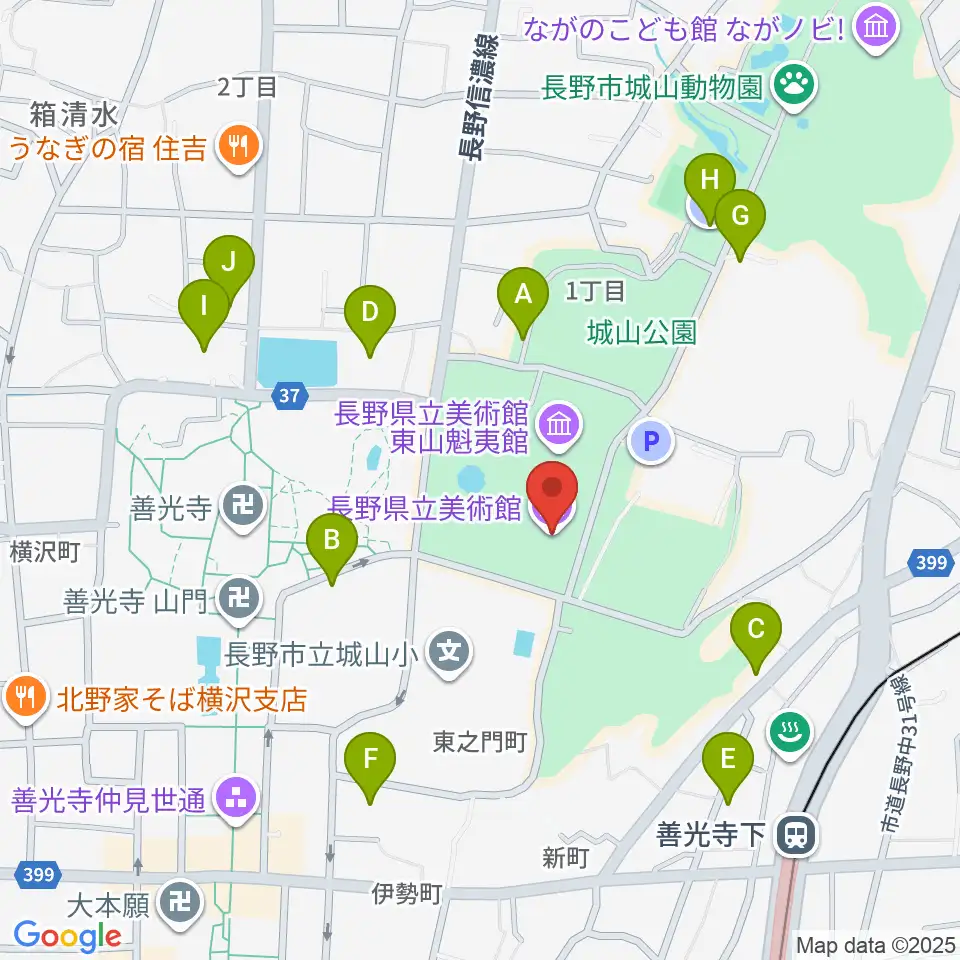 長野県立美術館周辺の駐車場・コインパーキング一覧地図