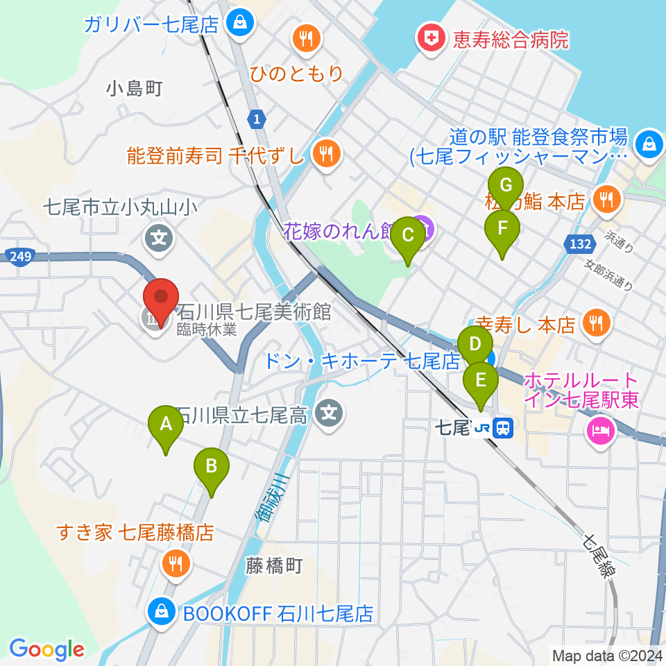 石川県七尾美術館周辺の駐車場・コインパーキング一覧地図