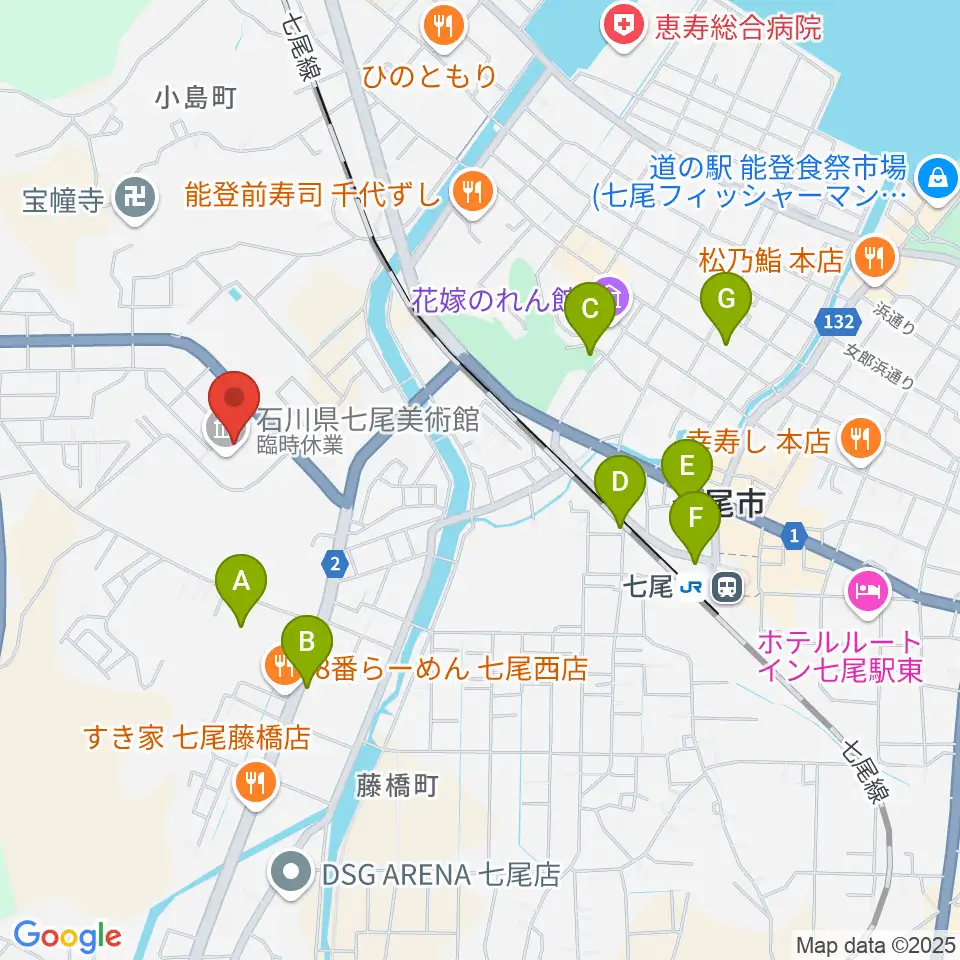 石川県七尾美術館周辺の駐車場・コインパーキング一覧地図