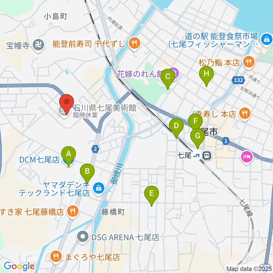 石川県七尾美術館周辺の駐車場・コインパーキング一覧地図