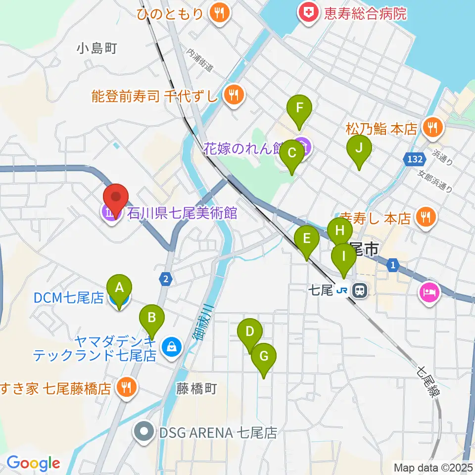 石川県七尾美術館周辺の駐車場・コインパーキング一覧地図