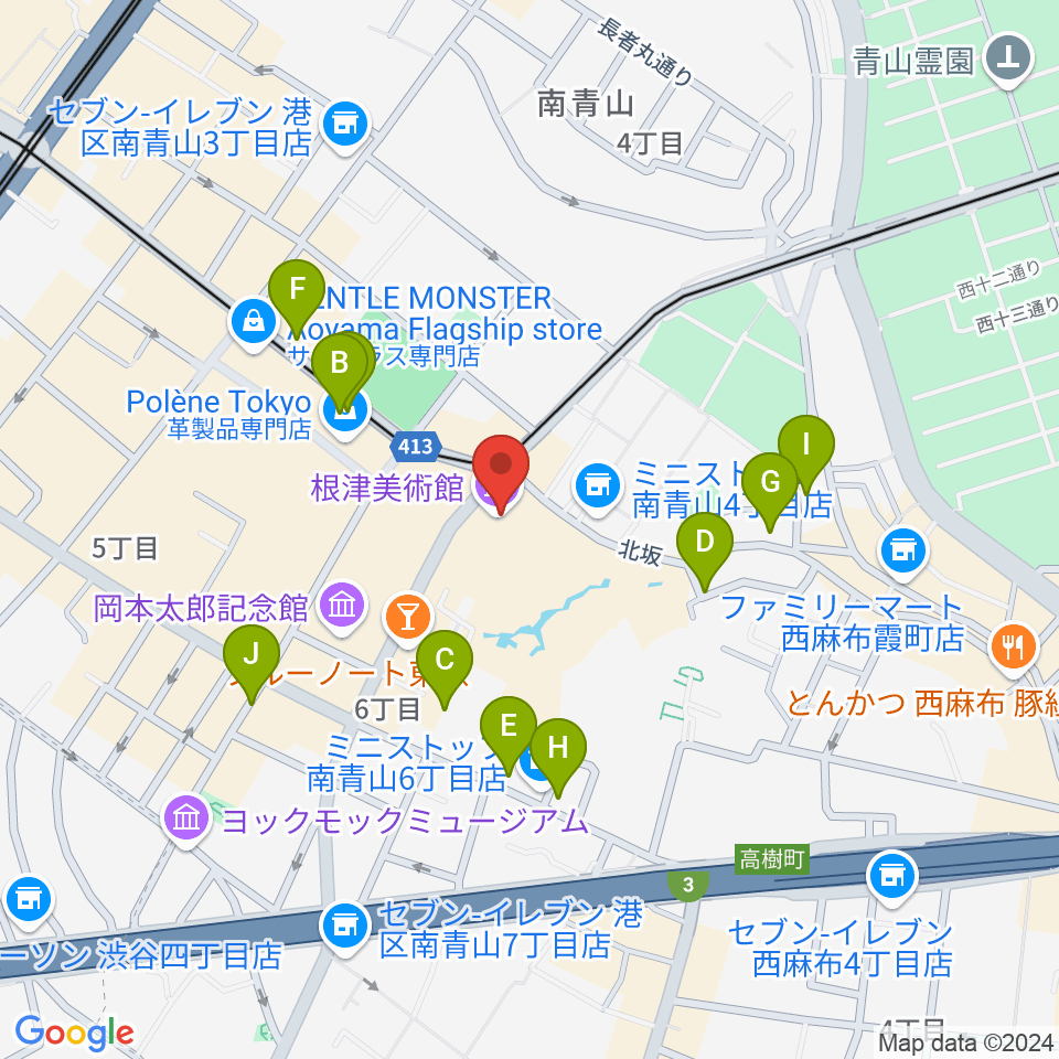 根津美術館周辺の駐車場・コインパーキング一覧地図