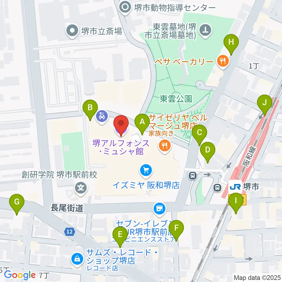 堺アルフォンス・ミュシャ館(堺市立文化館)周辺の駐車場・コインパーキング一覧地図