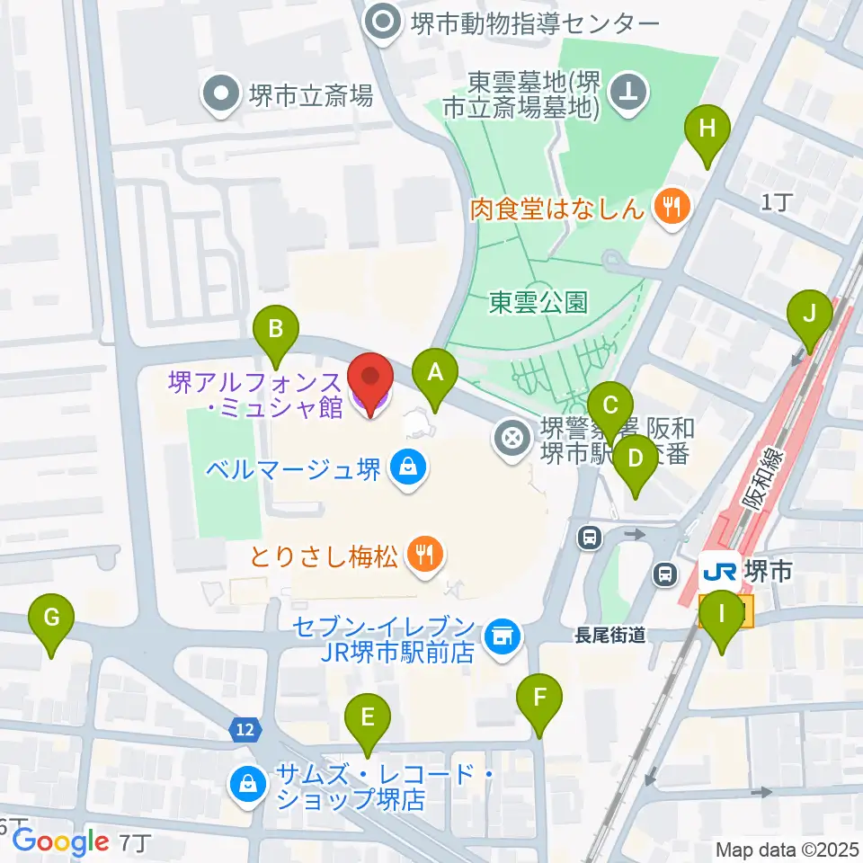堺アルフォンス・ミュシャ館（堺市立文化館）周辺の駐車場・コインパーキング一覧地図