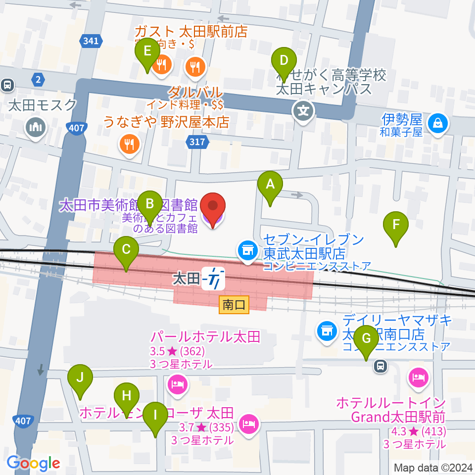 太田市美術館・図書館周辺の駐車場・コインパーキング一覧地図