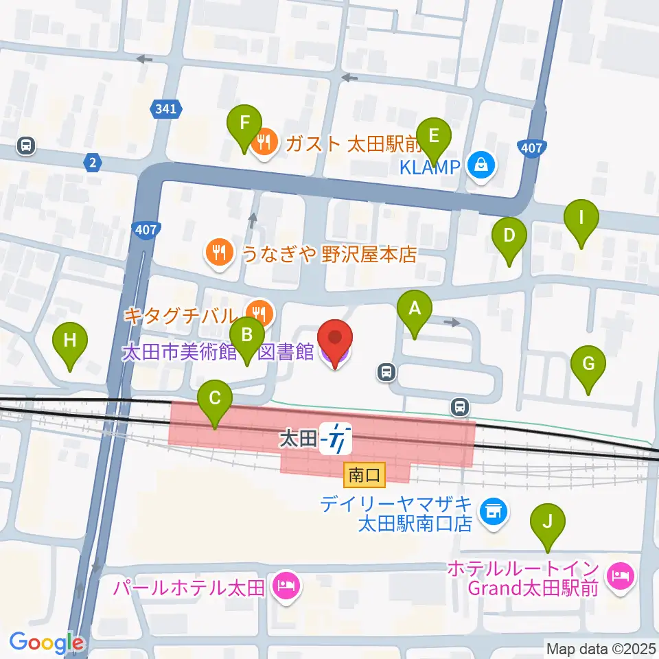 太田市美術館・図書館周辺の駐車場・コインパーキング一覧地図