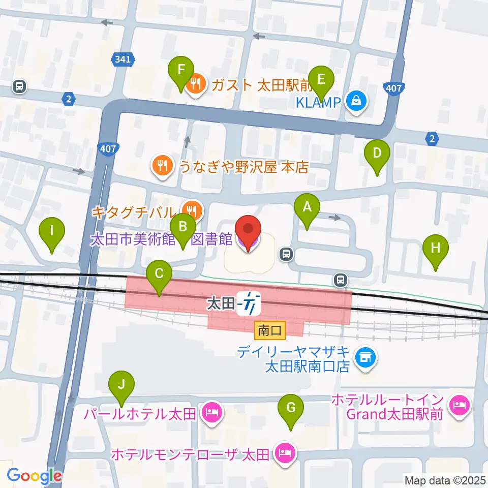 太田市美術館・図書館周辺の駐車場・コインパーキング一覧地図