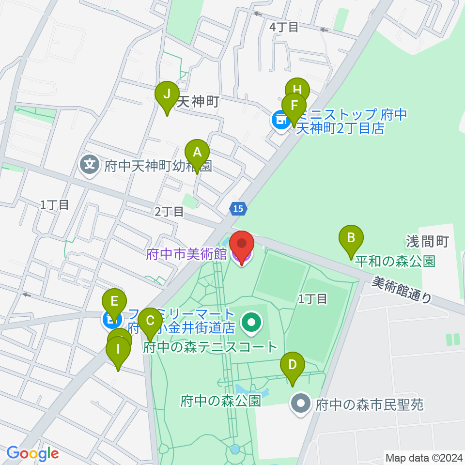 府中市美術館周辺の駐車場・コインパーキング一覧地図