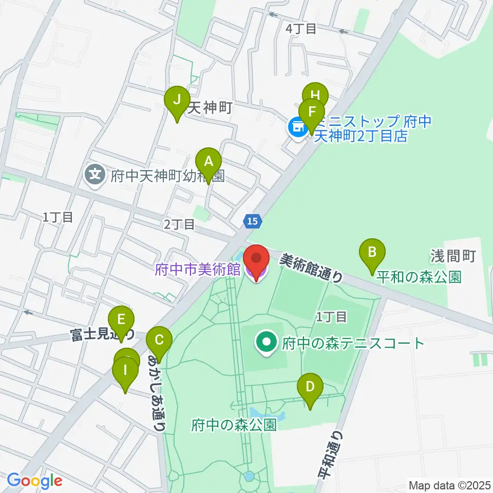 府中市美術館周辺の駐車場・コインパーキング一覧地図