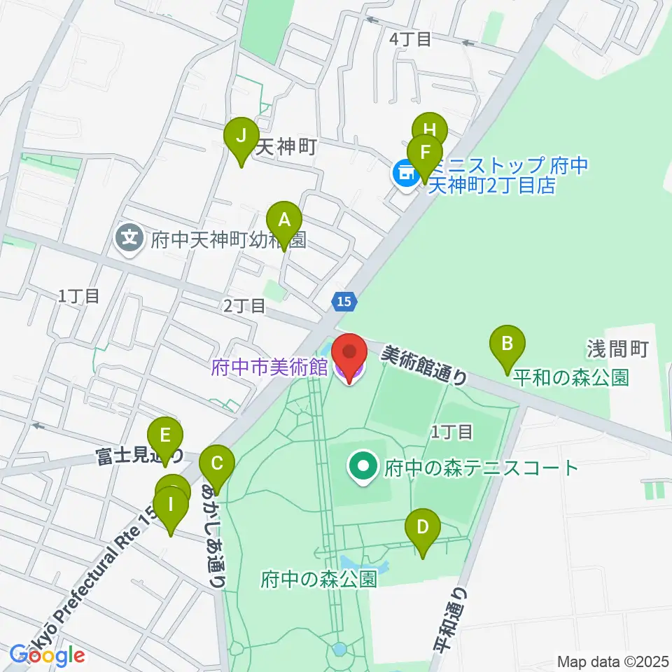 府中市美術館周辺の駐車場・コインパーキング一覧地図
