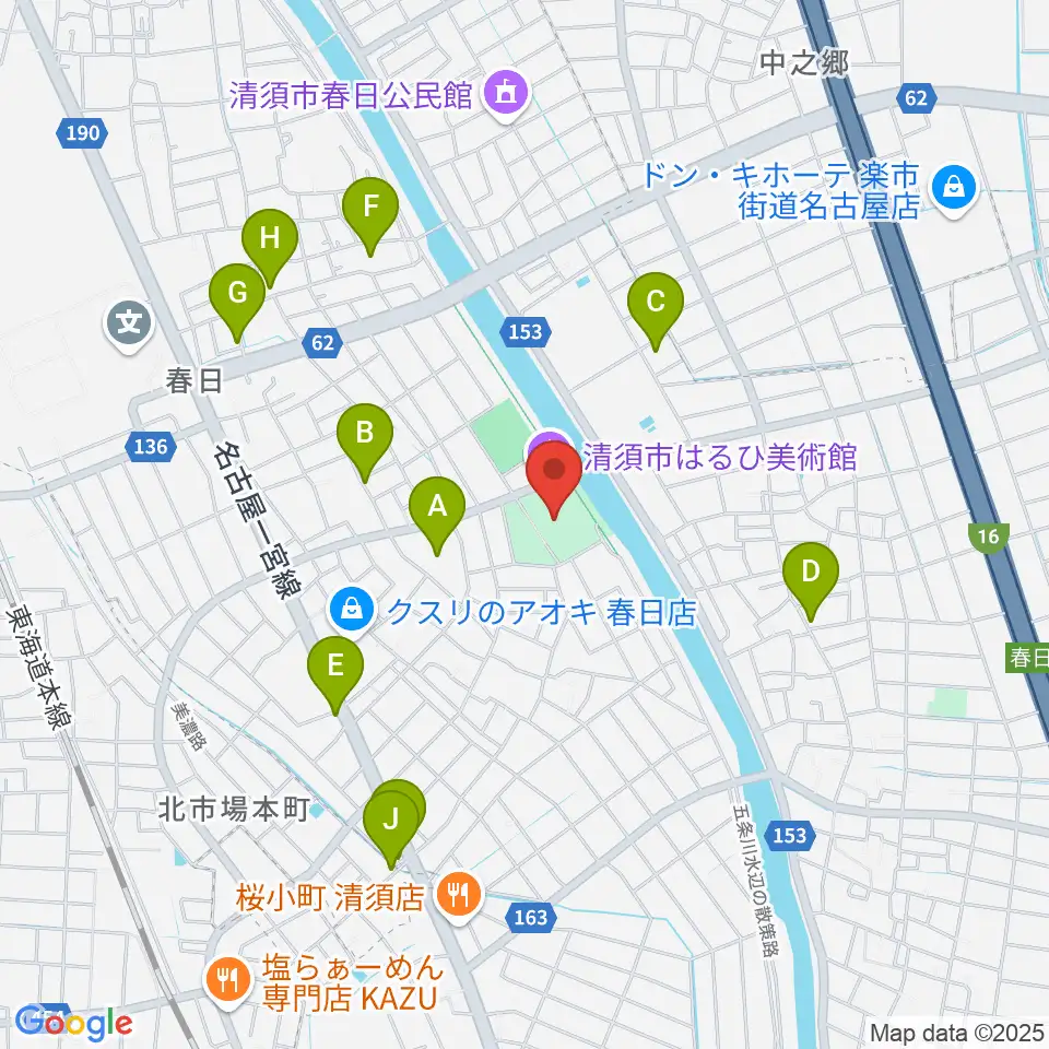 清須市はるひ美術館周辺の駐車場・コインパーキング一覧地図