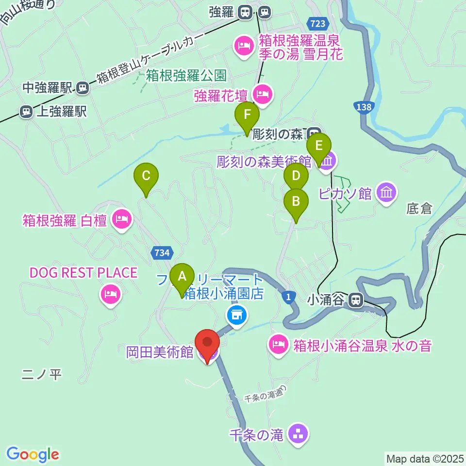 岡田美術館周辺の駐車場・コインパーキング一覧地図
