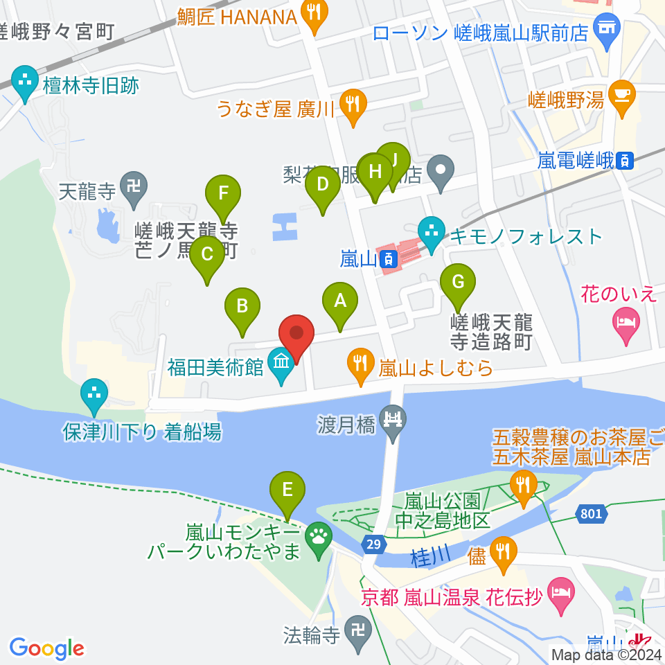 福田美術館周辺の駐車場・コインパーキング一覧地図