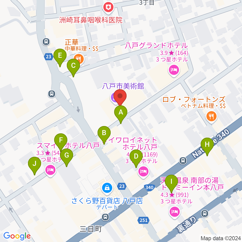 八戸市美術館周辺の駐車場・コインパーキング一覧地図