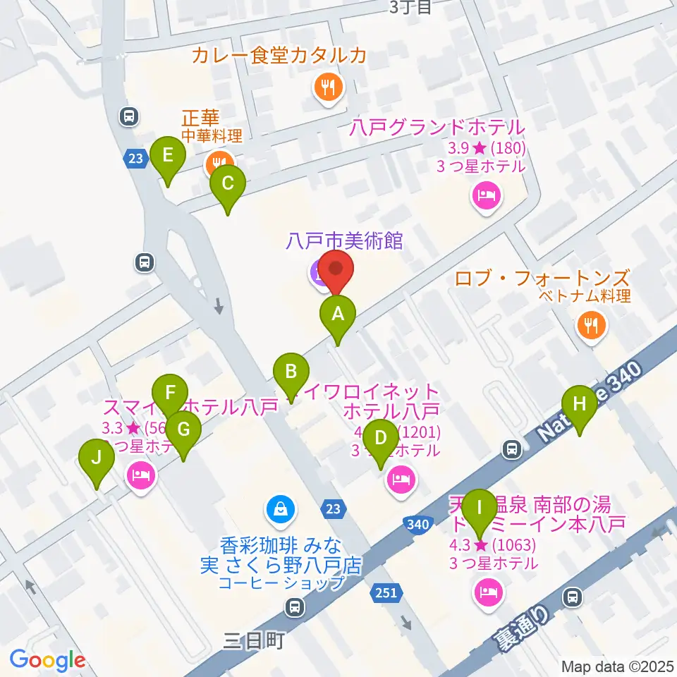 八戸市美術館周辺の駐車場・コインパーキング一覧地図