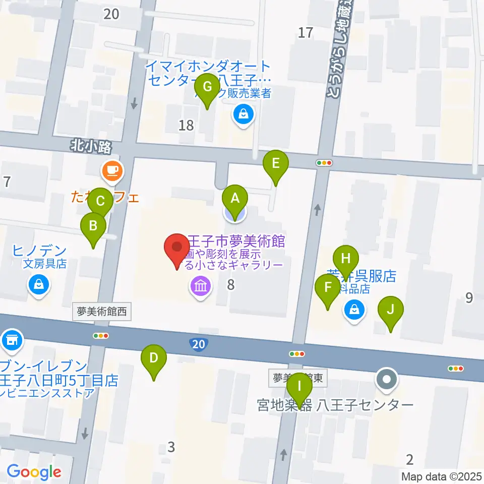 八王子市夢美術館周辺の駐車場・コインパーキング一覧地図