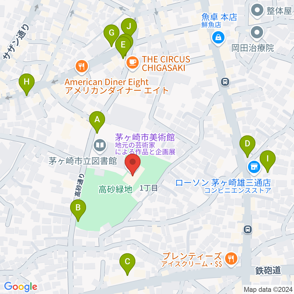 茅ヶ崎市美術館周辺の駐車場・コインパーキング一覧地図