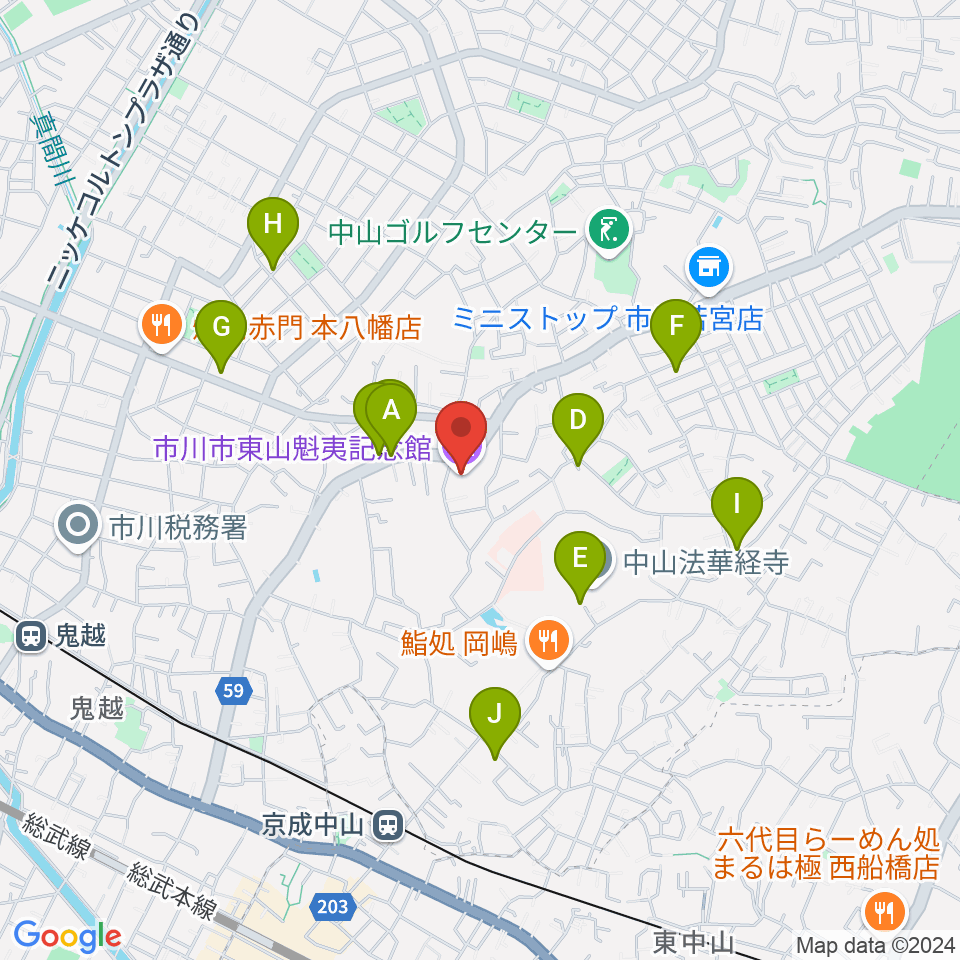 市川市東山魁夷記念館周辺の駐車場・コインパーキング一覧地図