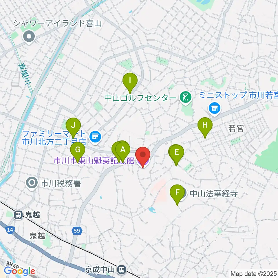 市川市東山魁夷記念館周辺の駐車場・コインパーキング一覧地図