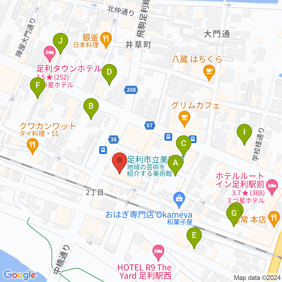 足利市立美術館周辺の駐車場・コインパーキング一覧地図