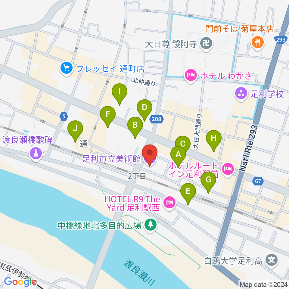 足利市立美術館周辺の駐車場・コインパーキング一覧地図