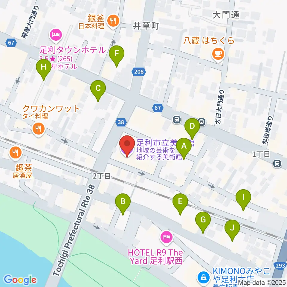 足利市立美術館周辺の駐車場・コインパーキング一覧地図