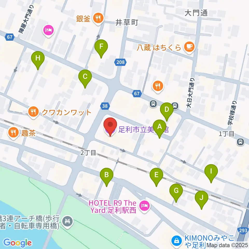 足利市立美術館周辺の駐車場・コインパーキング一覧地図