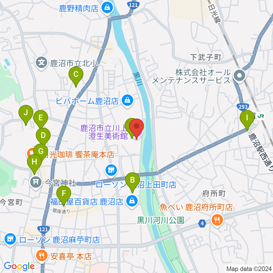 鹿沼市立川上澄生美術館周辺の駐車場・コインパーキング一覧地図