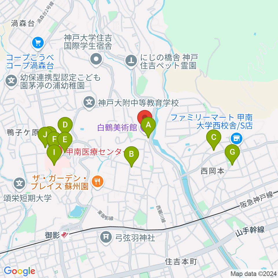 白鶴美術館周辺の駐車場・コインパーキング一覧地図