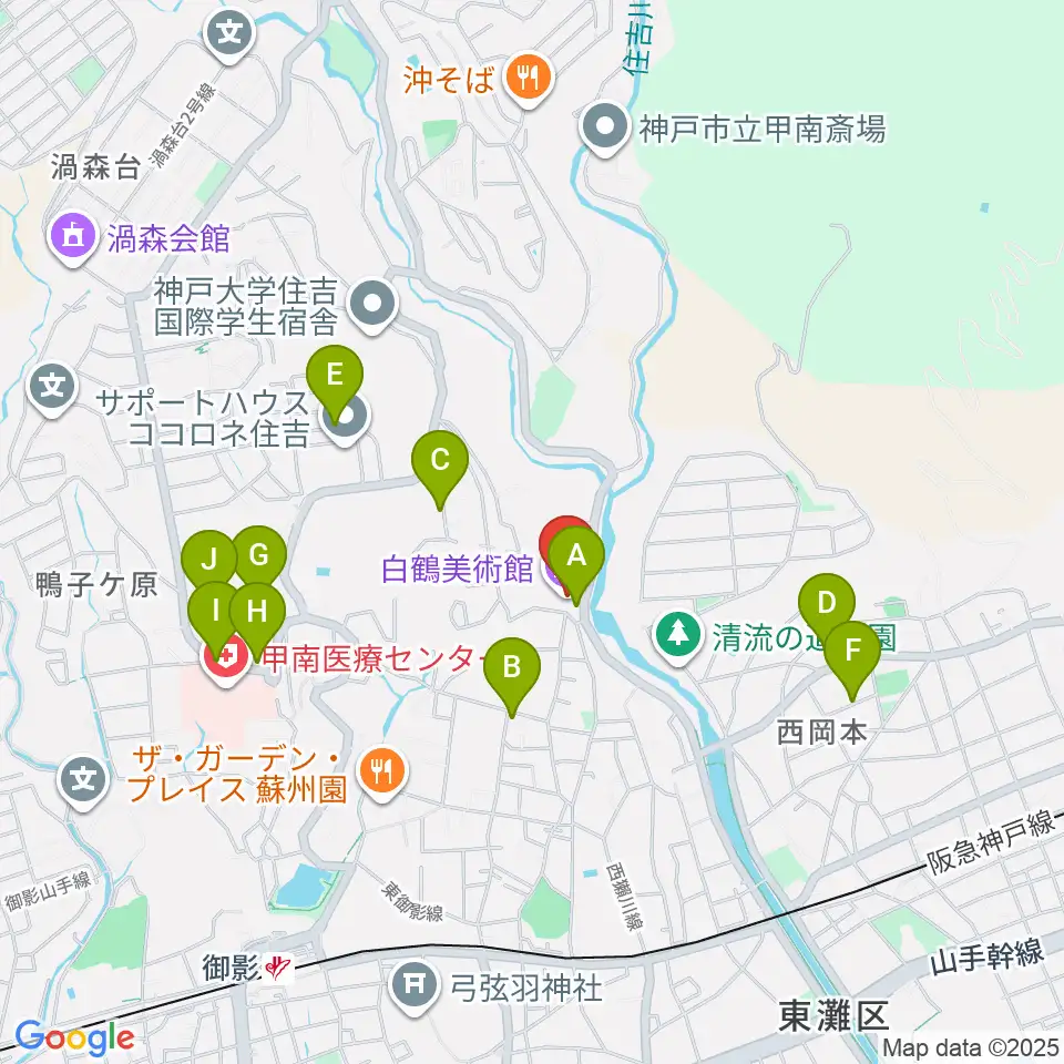 白鶴美術館周辺の駐車場・コインパーキング一覧地図