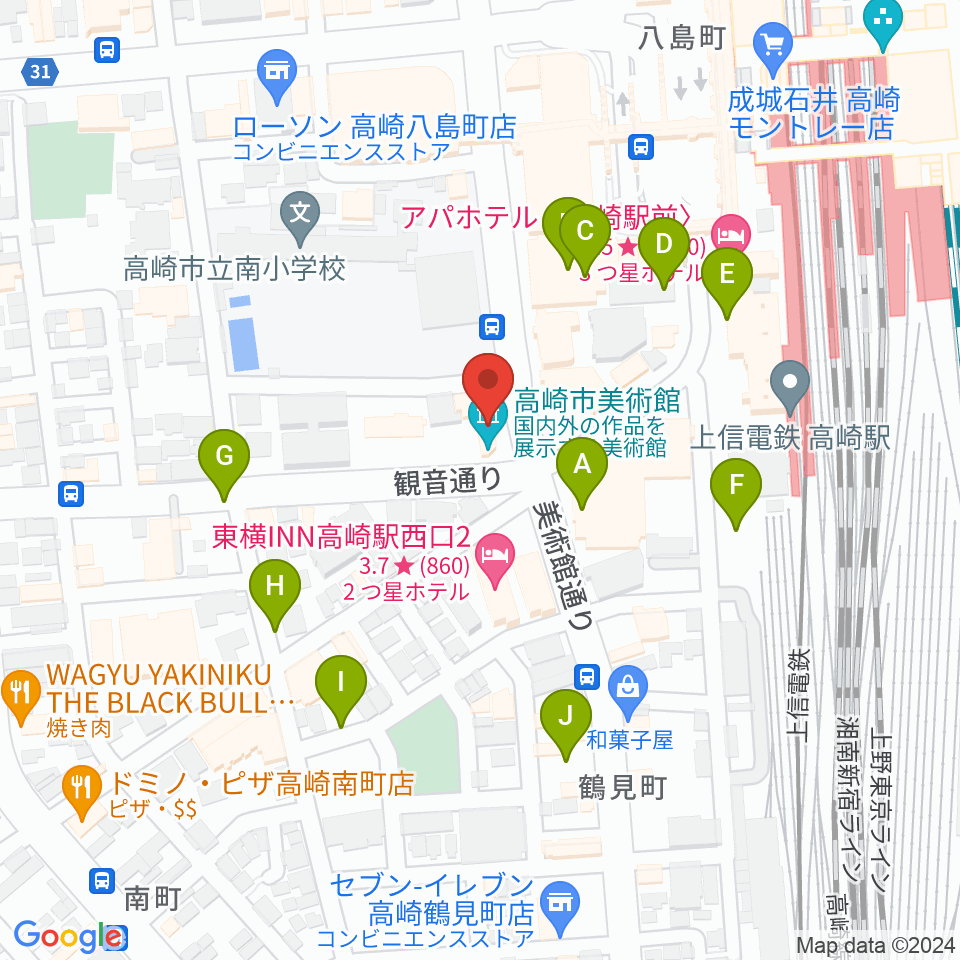 高崎市美術館周辺の駐車場・コインパーキング一覧地図