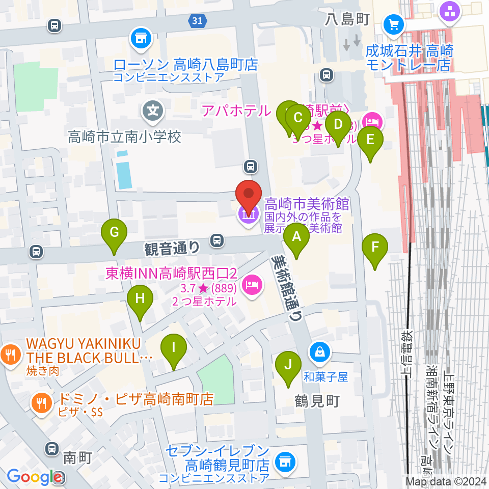 高崎市美術館周辺の駐車場・コインパーキング一覧地図