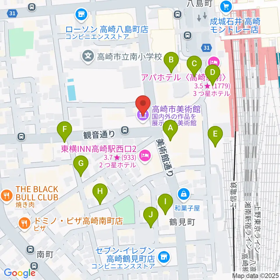 高崎市美術館周辺の駐車場・コインパーキング一覧地図