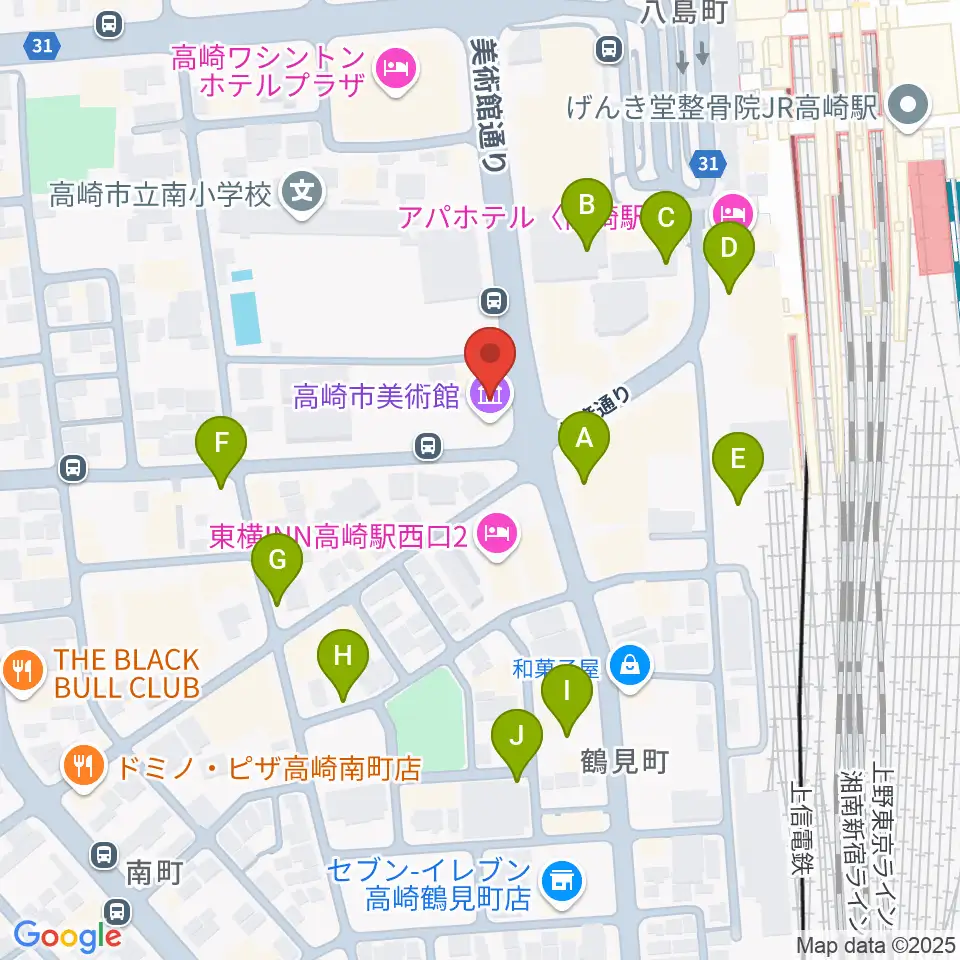 高崎市美術館周辺の駐車場・コインパーキング一覧地図