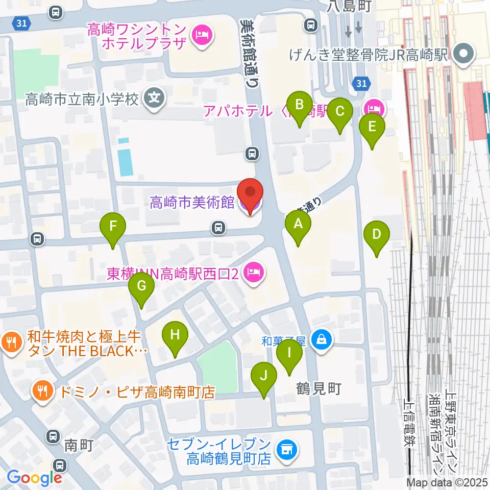 高崎市美術館周辺の駐車場・コインパーキング一覧地図