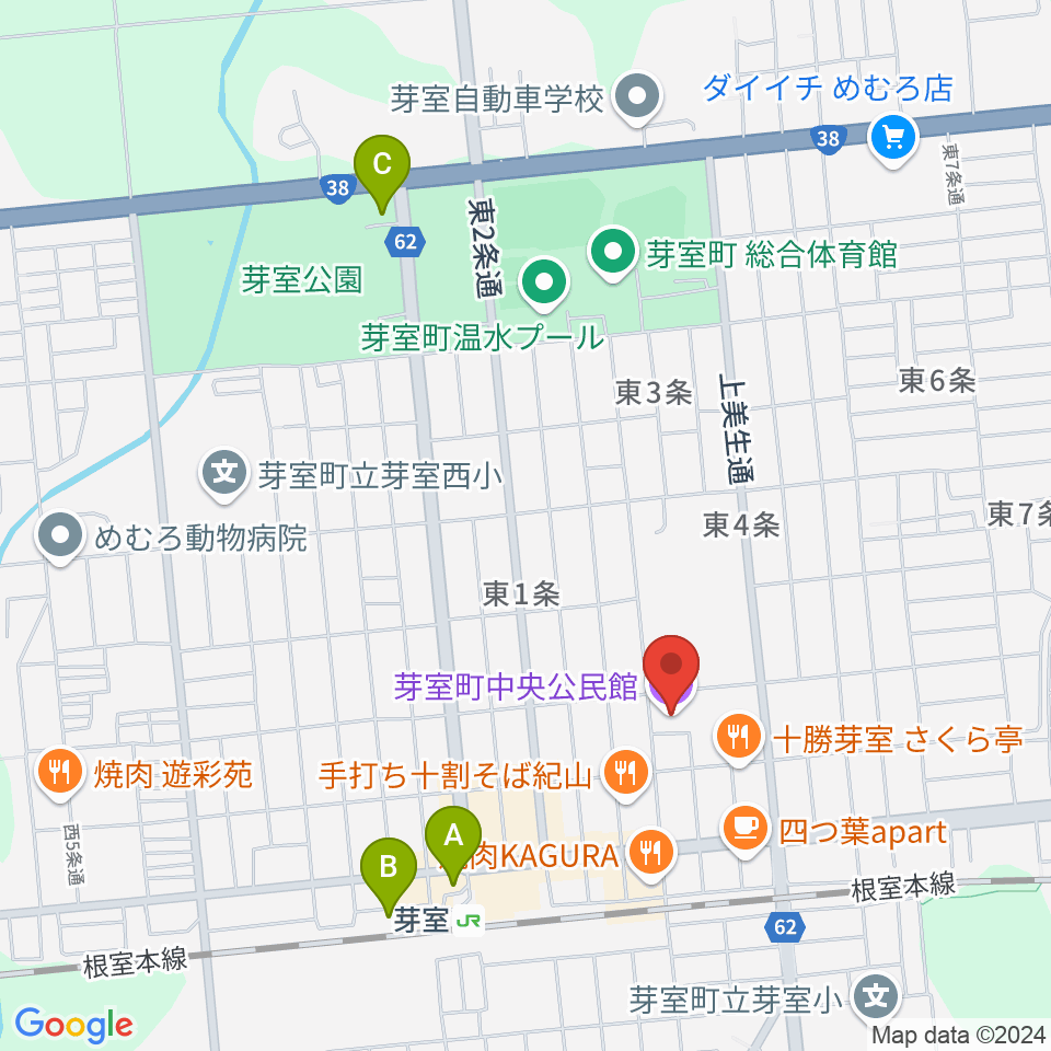 芽室町中央公民館周辺の駐車場・コインパーキング一覧地図