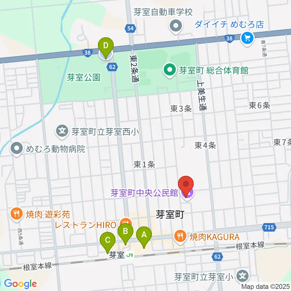 芽室町中央公民館周辺の駐車場・コインパーキング一覧地図