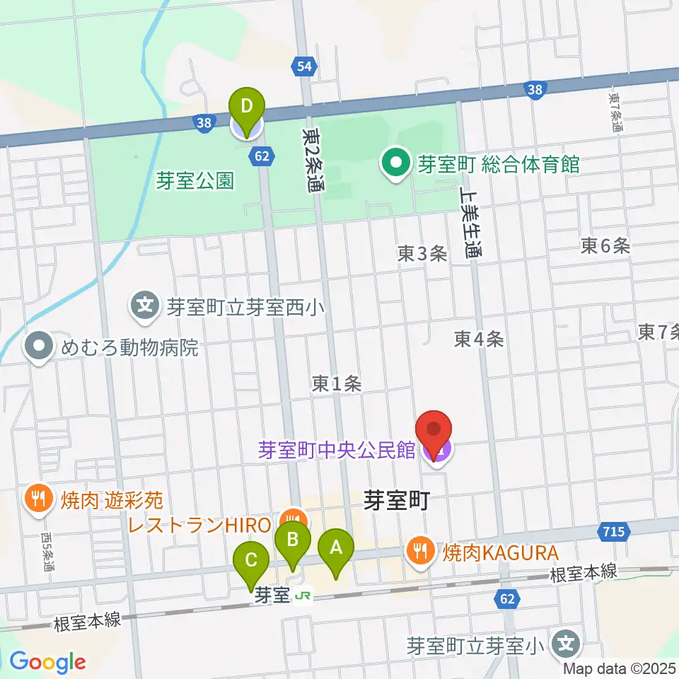 芽室町中央公民館周辺の駐車場・コインパーキング一覧地図