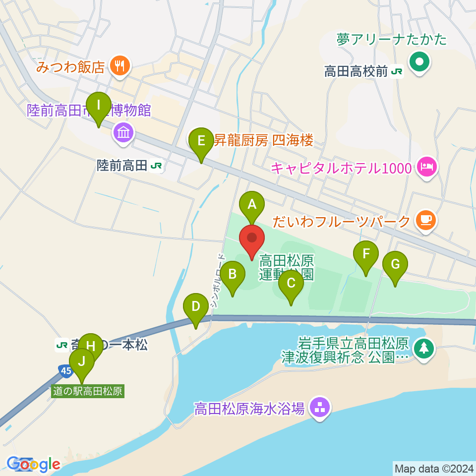 楽天イーグルス奇跡の一本松球場周辺の駐車場・コインパーキング一覧地図