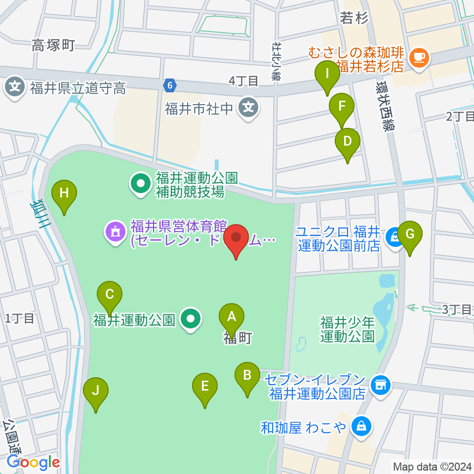 福井県営陸上競技場 9.98スタジアム周辺の駐車場・コインパーキング一覧地図