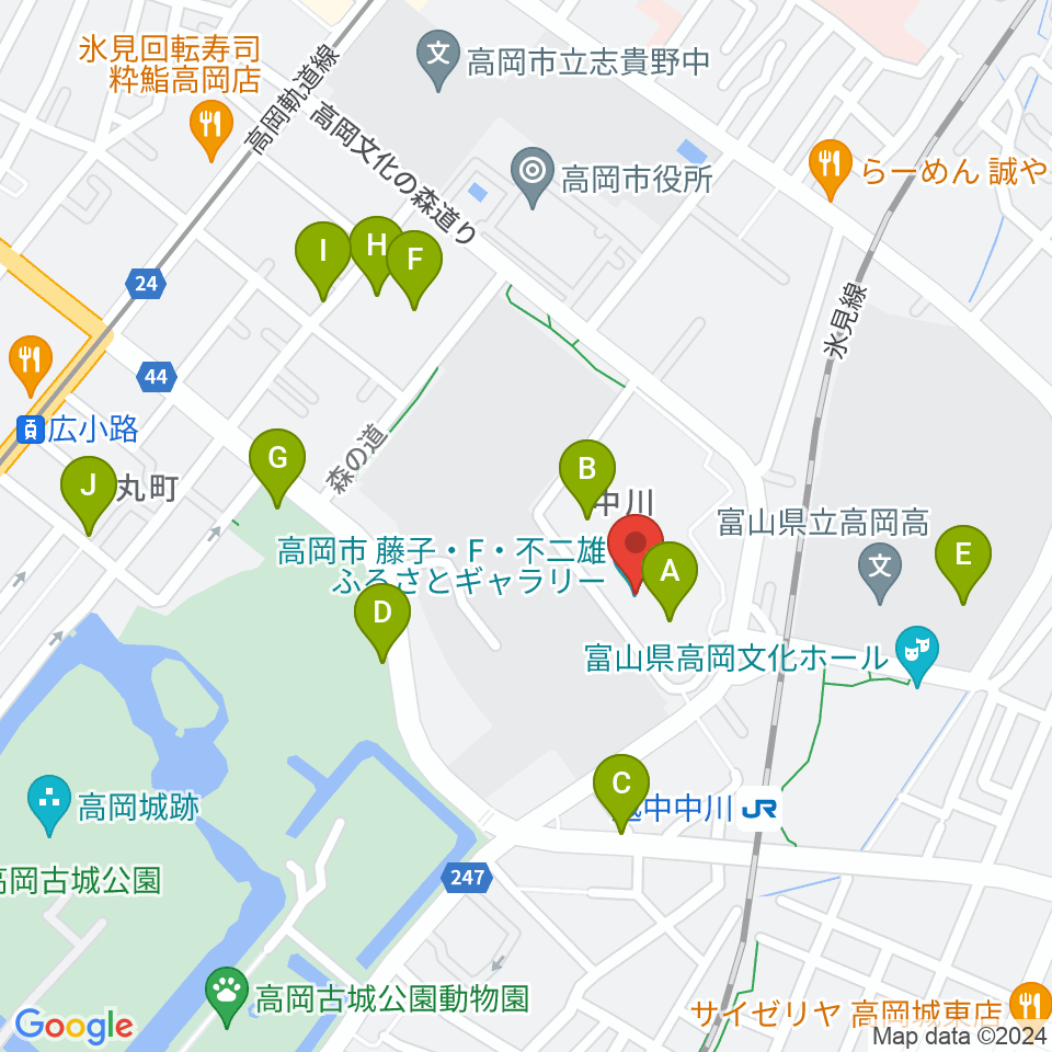 高岡市美術館周辺の駐車場・コインパーキング一覧地図