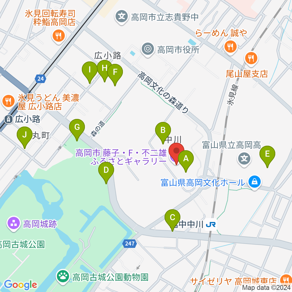 高岡市美術館周辺の駐車場・コインパーキング一覧地図