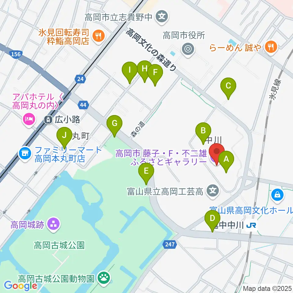 高岡市美術館周辺の駐車場・コインパーキング一覧地図