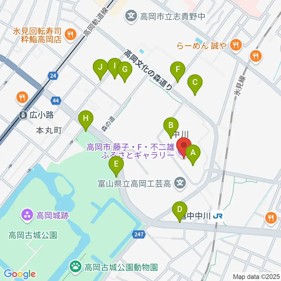 高岡市美術館周辺の駐車場・コインパーキング一覧地図