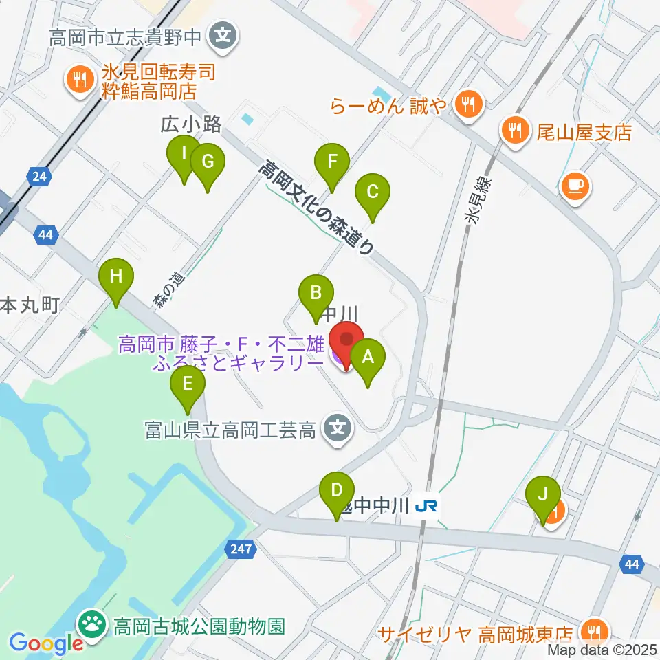 高岡市美術館周辺の駐車場・コインパーキング一覧地図