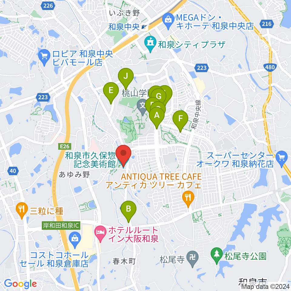 和泉市久保惣記念美術館周辺の駐車場・コインパーキング一覧地図