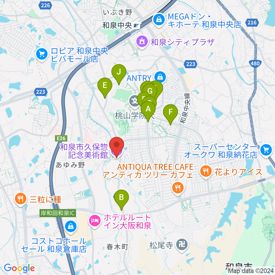 和泉市久保惣記念美術館周辺の駐車場・コインパーキング一覧地図