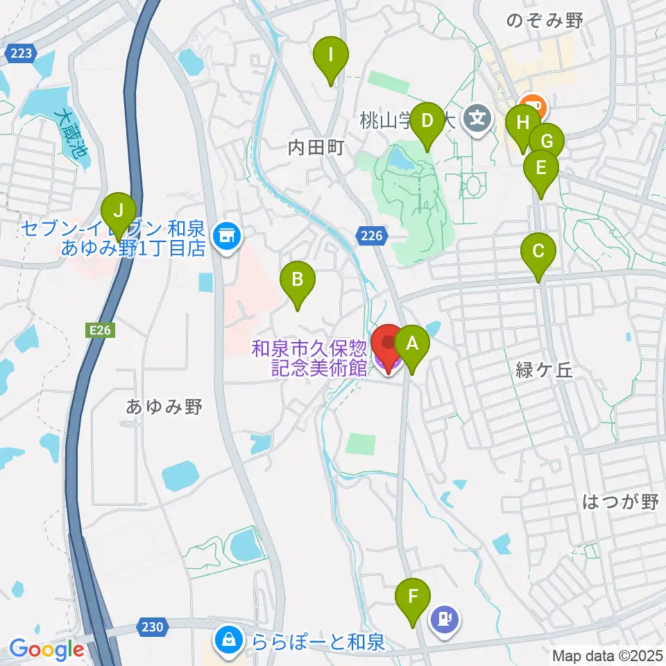 和泉市久保惣記念美術館周辺の駐車場・コインパーキング一覧地図