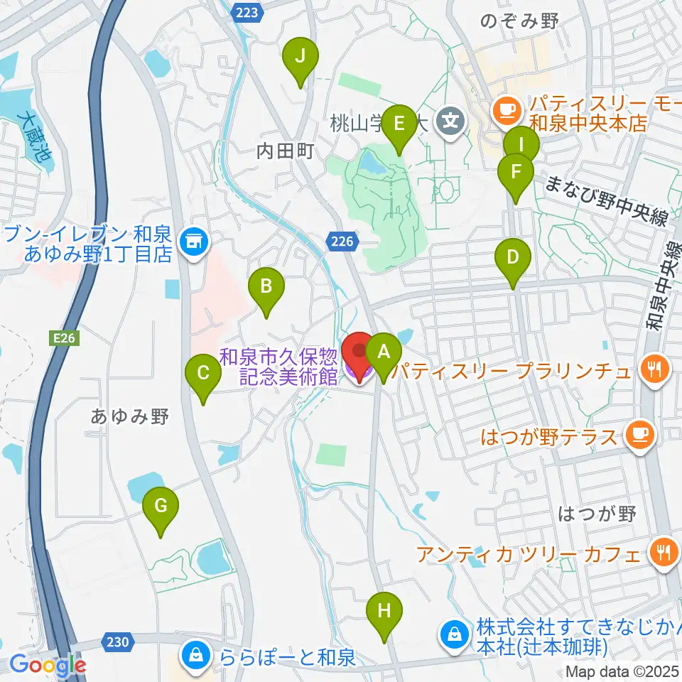 和泉市久保惣記念美術館周辺の駐車場・コインパーキング一覧地図