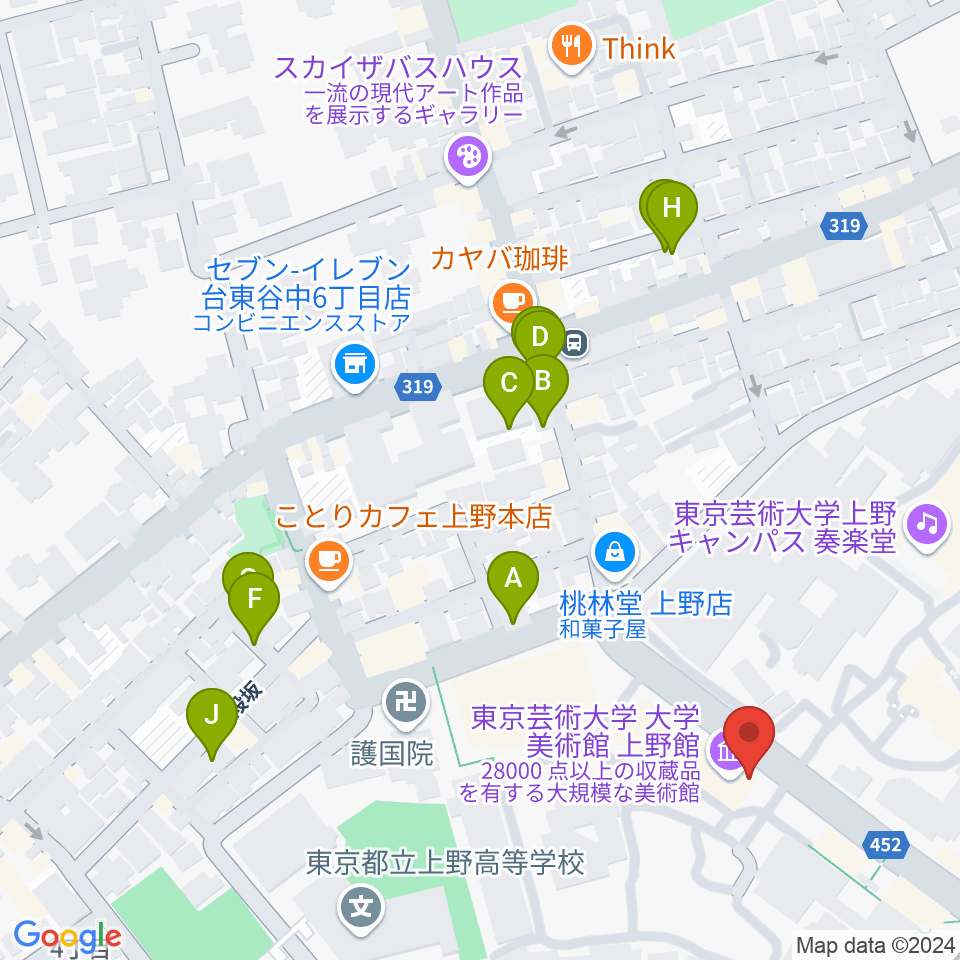 東京藝術大学大学美術館周辺の駐車場・コインパーキング一覧地図